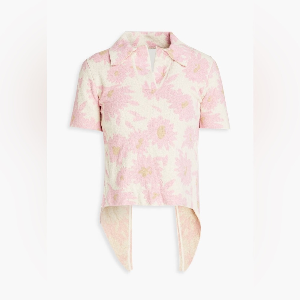 JACQUEMUS Bagnu cutout floral-print cotton-blend terry polo shirt